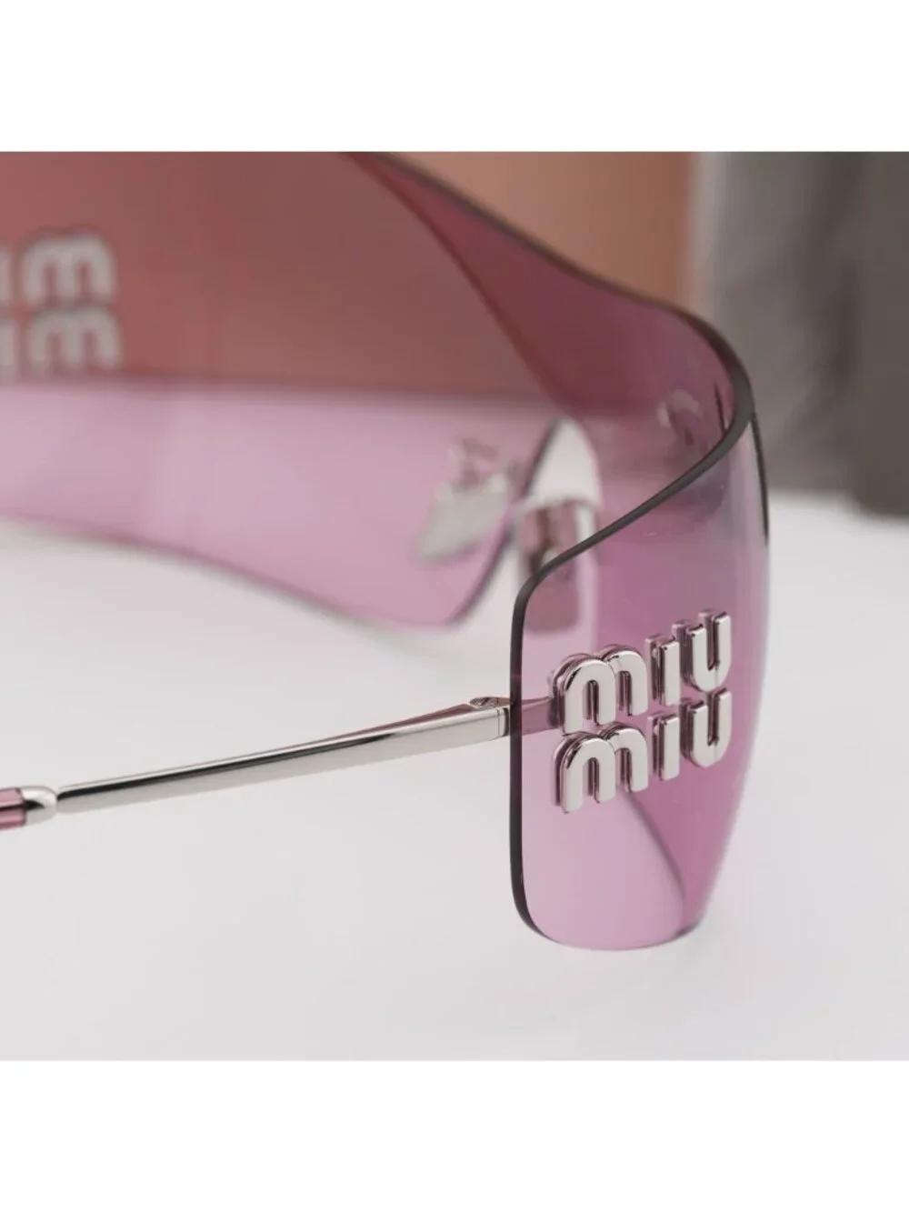 Miu Miu MUB53S 1BC70Y Shield Rimless Sunglasses – Silver / Pink